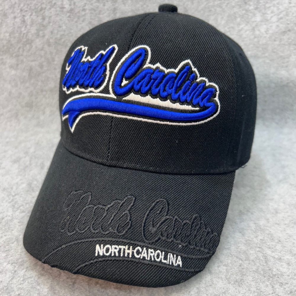North Carolina Script Mens Black Chelona Baseball Hat Embroidered NC OSFM NEW